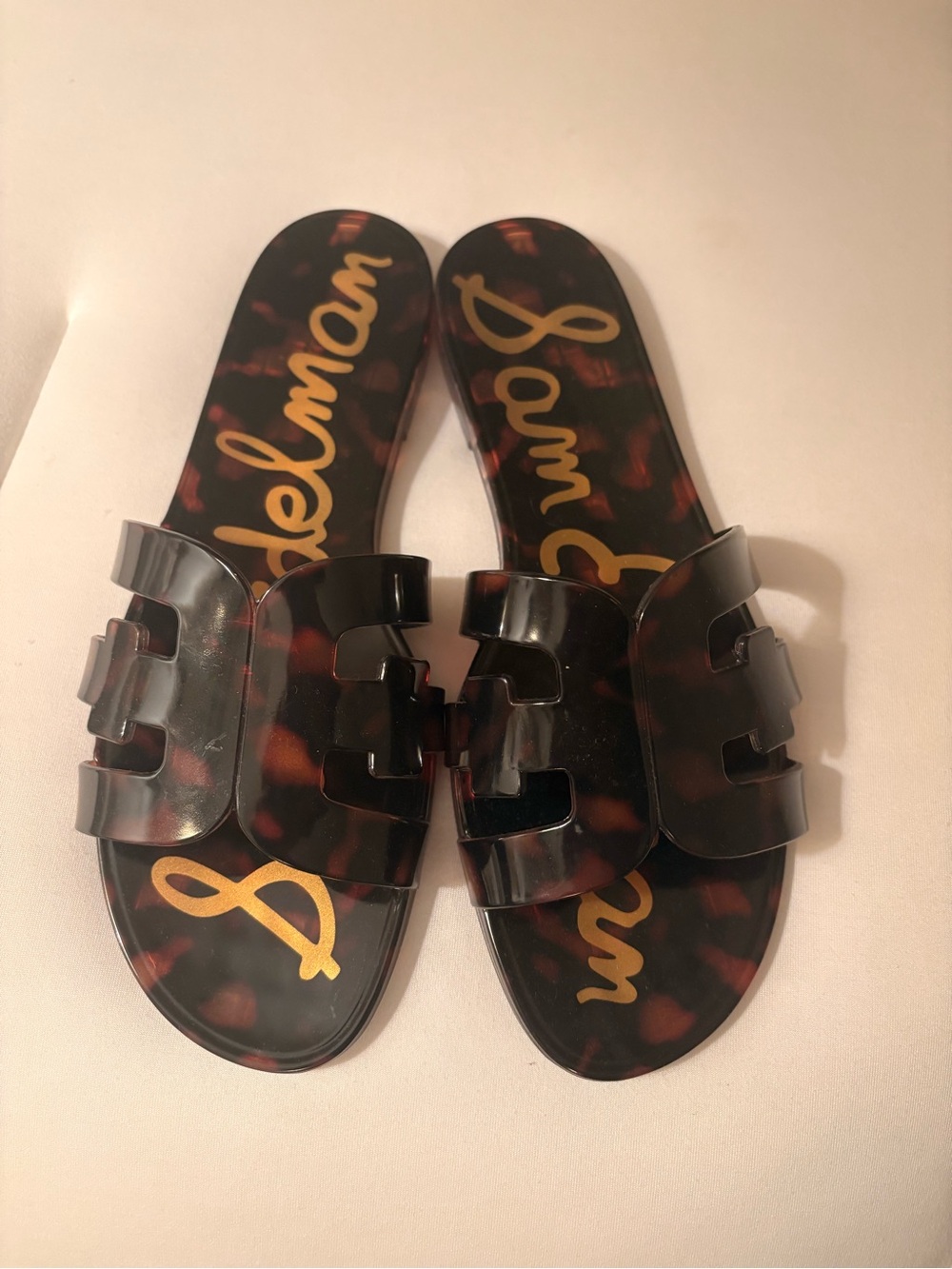 Sam Edelman Tortoiseshell Jelly Slide Sandals in Black and Brown